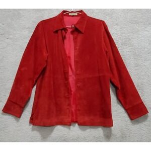 Rem Garson Jacket Women's Medium‎ Red Button Up Velvet Leather Outdoor Casual